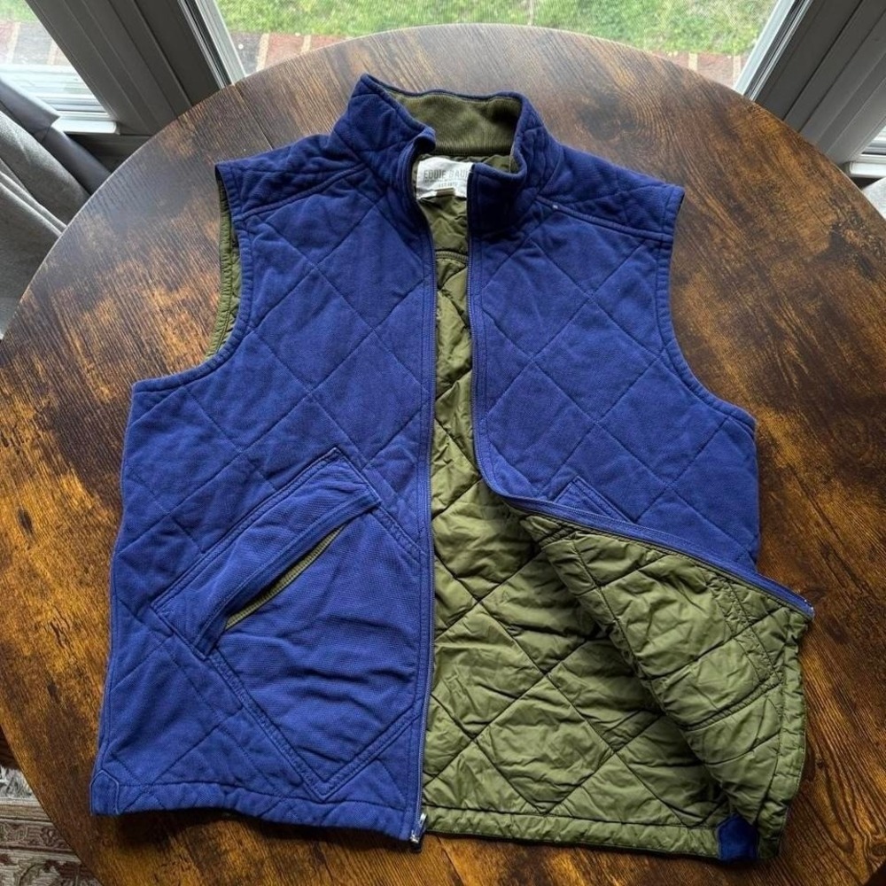 Eddie Bauer Reversible Quilted Vest Blue Green Outdoor XL